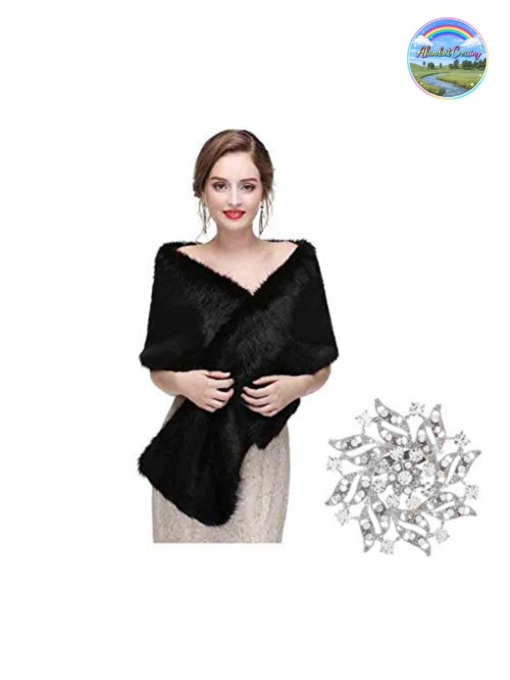 Faux Fur Shawl Wrap Long Bridal Fur Stole Scarf Sleeveless Wedding